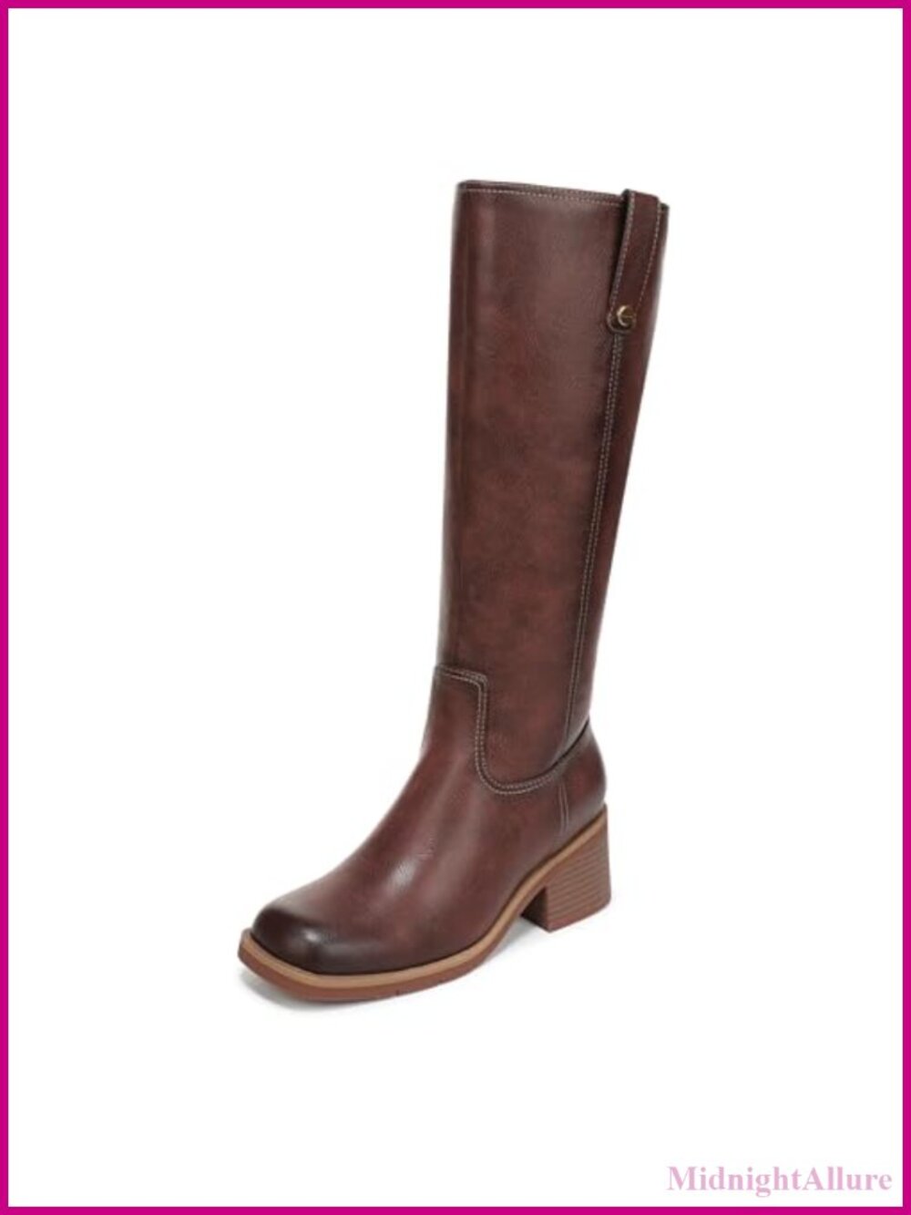 Knee High Western Boots with Block Heel, Faux Leather, Comfort Insole, Side